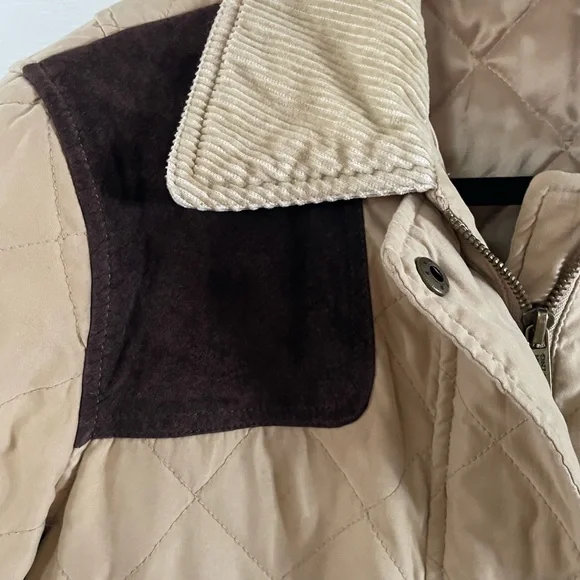 American Living Quilted Beige Jacket with Dark Brown Details - Picture 3 of 11